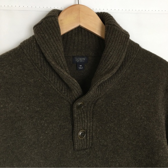 J. Crew Lambswool Sweater Shawl-Collar Brown Men’s Size Medium Distressed Flaws - Picture 5 of 14